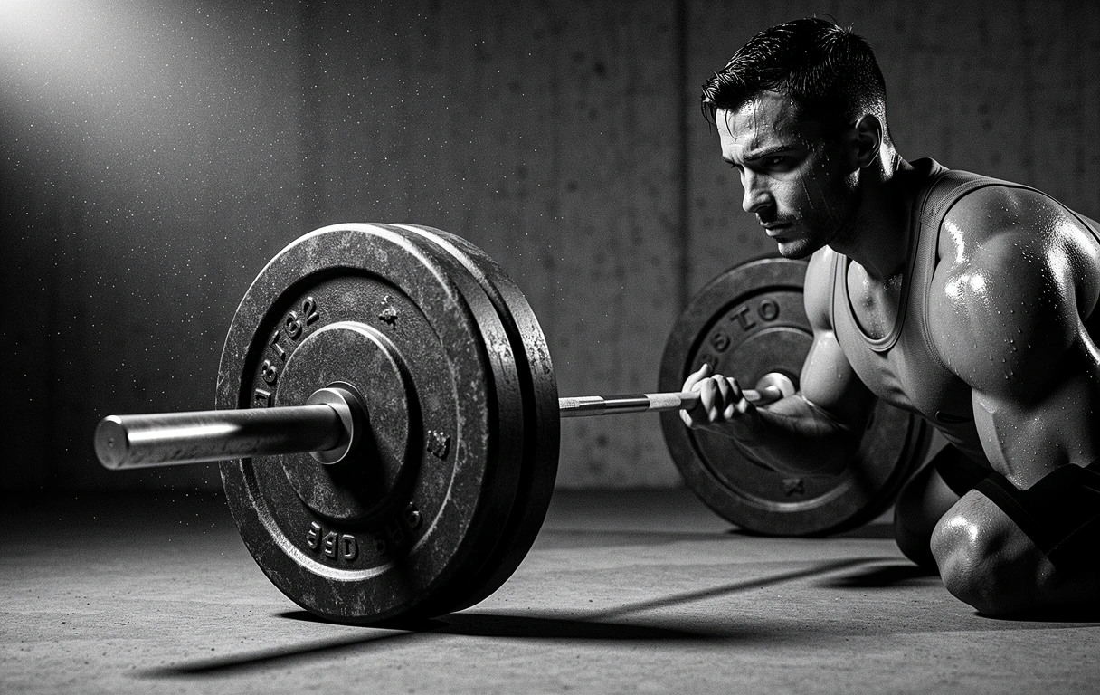 Athlète en plein effort dans un gymnase industriel